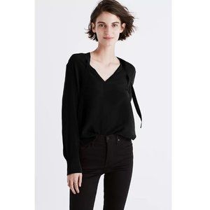 Madewell Silk Tie-Neck Shirt In Black
